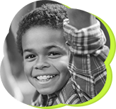 Little boy raising hand black and white