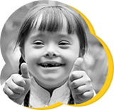Little girl giving two thumbs up black and white